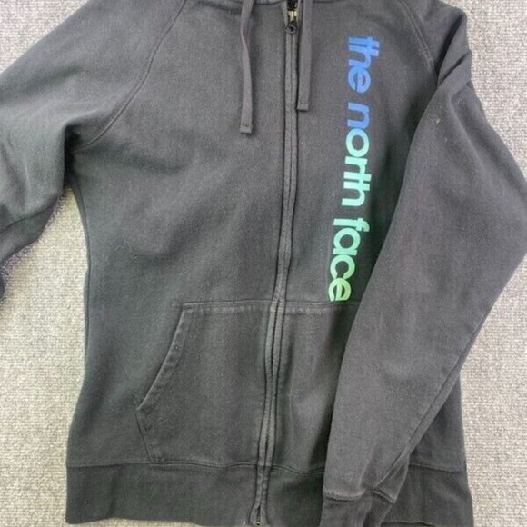 THE NORTH FACE Full Zip Up Drawstring Tie Black Sweatshirt Hoodie Women's Large - Picture 1 of 6